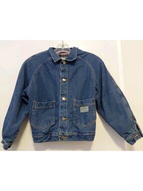 Vintage Espirit Kids Denim Jacket Flannel Lining Brass Buttons Size 7-10